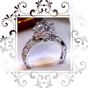 Filigree Art Deco Style Zircon Diamond Ring Sz 8